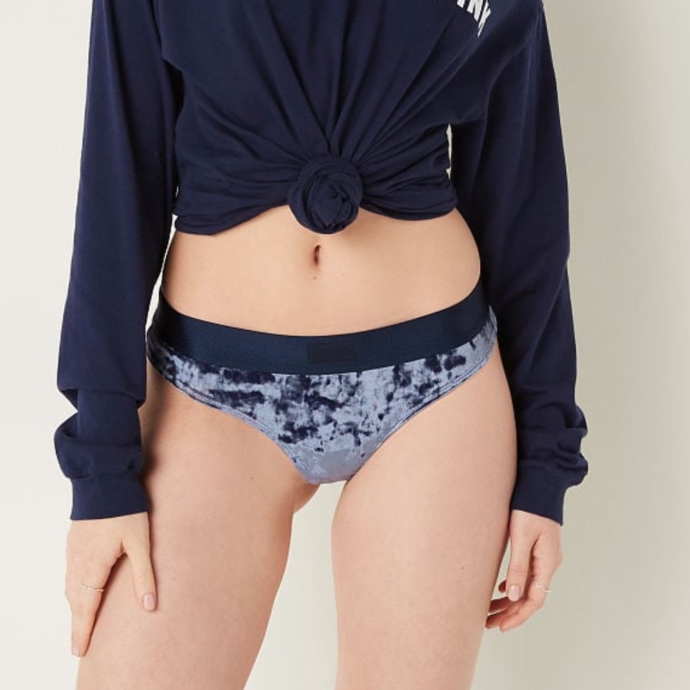 Victoria's Secret PINK Velvet Thong Panty Ensign Small NEW